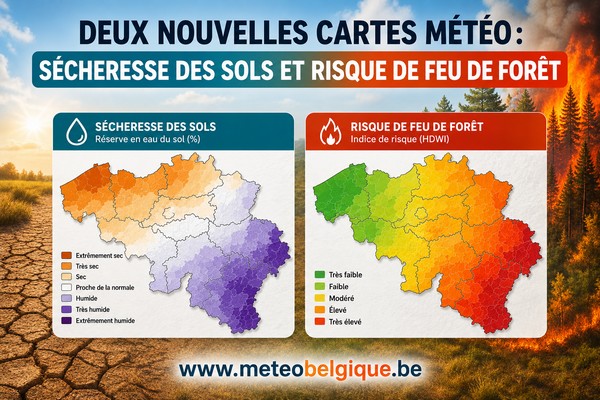 Deux nouvelles cartes météo : sécheresse des sols et risque de feu de forêt en Belgique